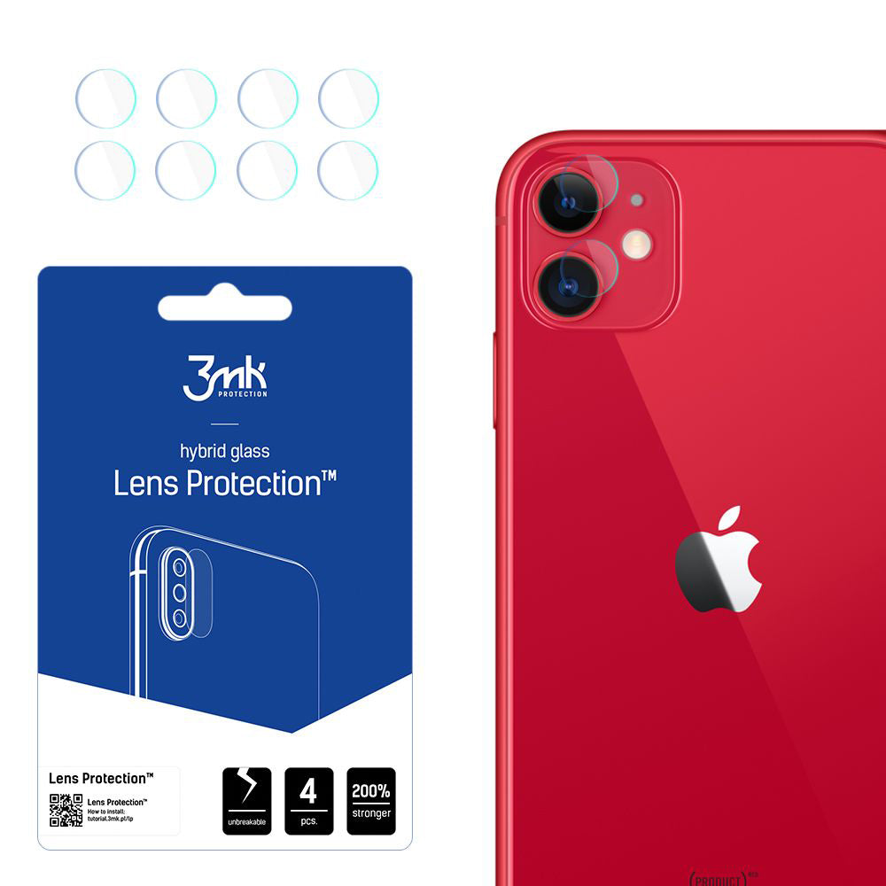 Folia ochronna na tylną kamerę 3MK Protection do Apple iPhone 11, elastyczne szkło, zestaw 4 sztuki, przezroczysta