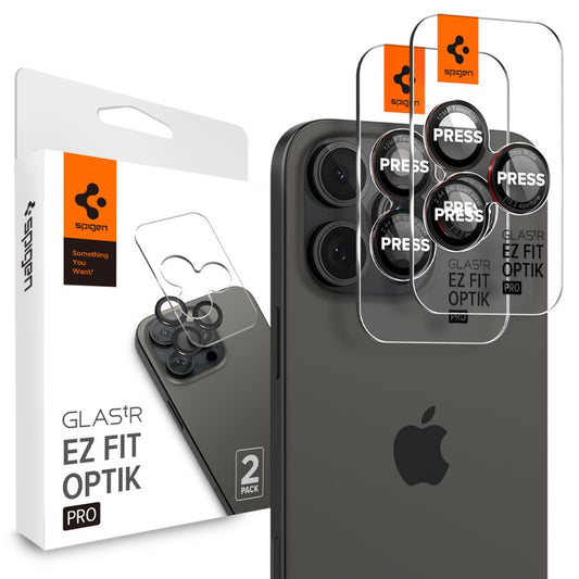 Folia ochronna na tylny aparat Spigen EZ FIT do Apple iPhone 16 Pro Max / 16 Pro / 15 Pro Max, szkło ochronne, zestaw 2 sztuk, czarny AGL05217
