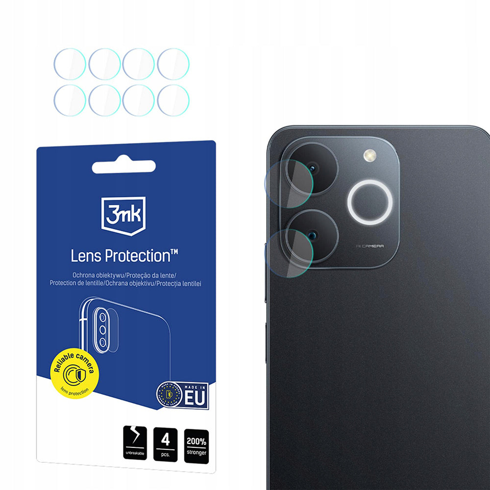 Folia ochronna do tylnego aparatu 3MK Protection dla Realme Note 70T, Hartowane szkło, Zestaw 4 sztuki, Przezroczysta
