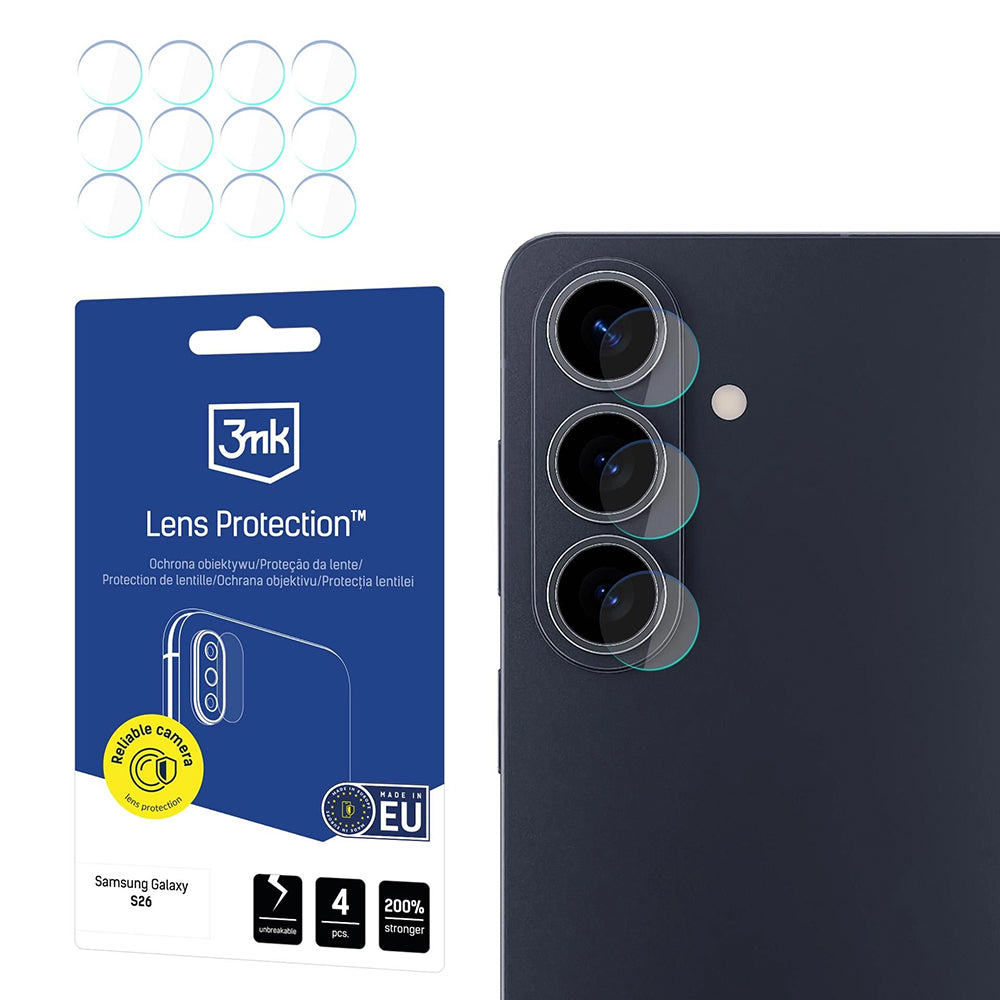 Back Camera Protection Film 3MK Protection for Samsung Galaxy S26 S942, Tempered Glass, Set of 4 pieces, Transparent