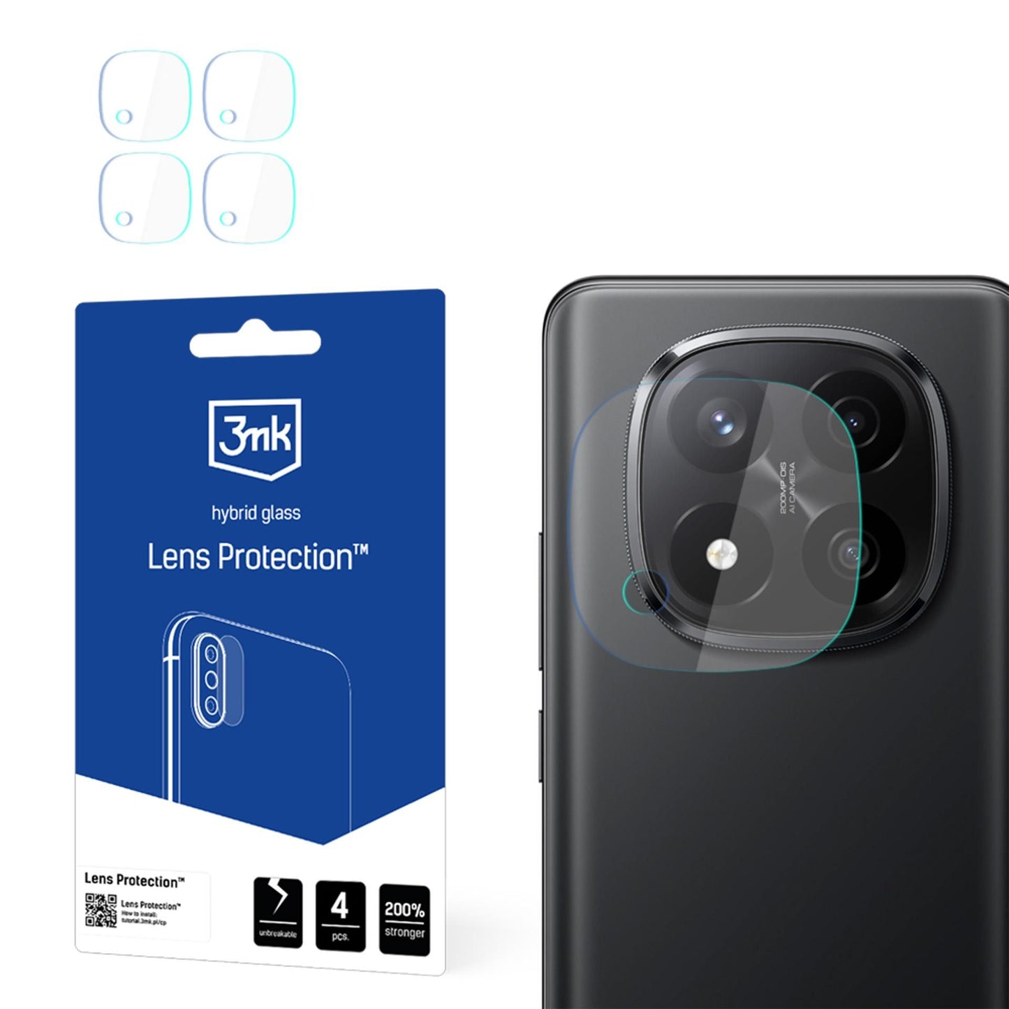 Folia ochronna na tylną kamerę 3MK Protection do Xiaomi Redmi Note 14 Pro+ 5G, elastyczne szkło, zestaw 4 sztuki, przezroczysta
