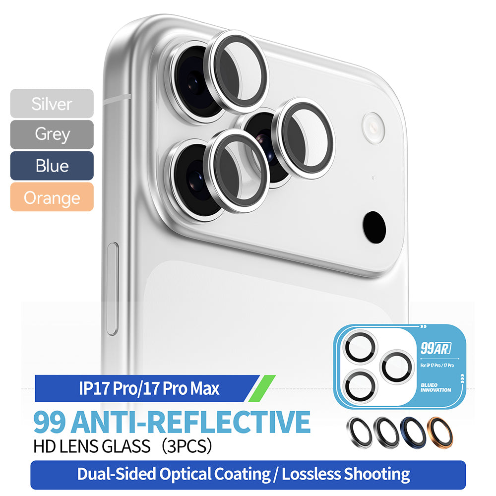 Folia ochronna na tylną kamerę Blueo 99 Anti-Refective HD dla Apple iPhone 17 Pro Max / 17 Pro, Hartowane szkło, Srebrna