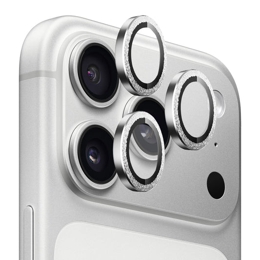 Folia ochronna na tylną kamerę Blueo Glitter Diamond Metal Frame dla Apple iPhone 17 Pro Max / 17 Pro, Hartowane szkło, Srebrna