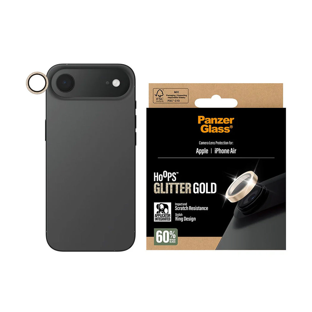 Folia ochronna na tylną kamerę PanzerGlass Hoops Glitter dla Apple iPhone 17 Air, Hartowane szkło, Złota