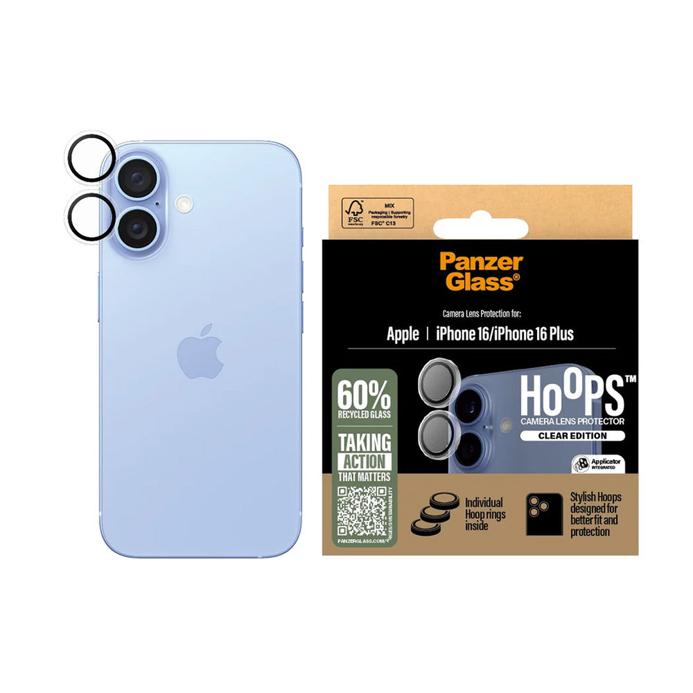 Folia ochronna na tylną kamerę PanzerGlass Hoops dla Apple iPhone 16 Plus / 16, Hartowane szkło, Przezroczysta