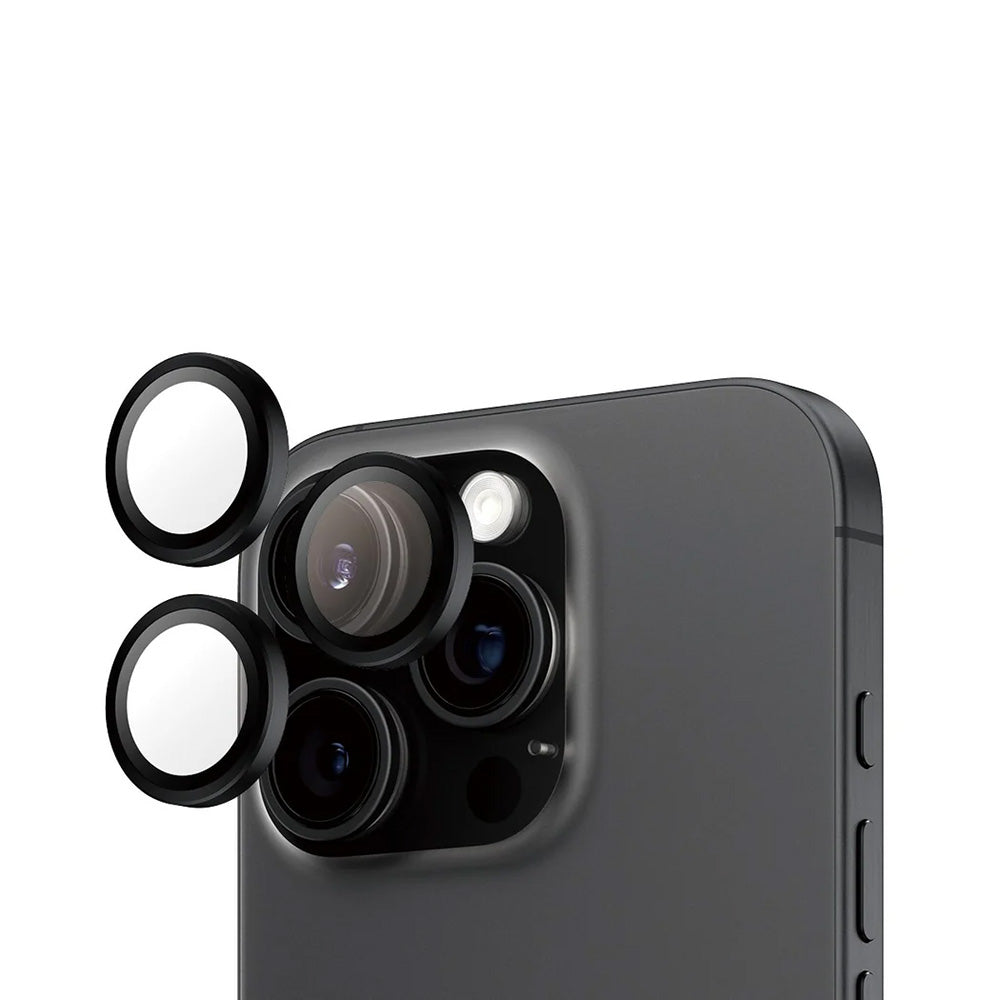 Folia ochronna na tylną kamerę PanzerGlass Hoops dla Apple iPhone 16 Pro Max / 16 Pro, Hartowane szkło, Czarne.