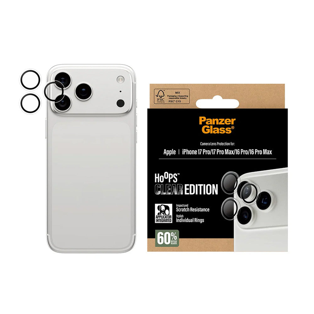 Folia ochronna na tylną kamerę PanzerGlass Hoops dla Apple iPhone 17 Pro, Hartowane szkło, Przezroczysta