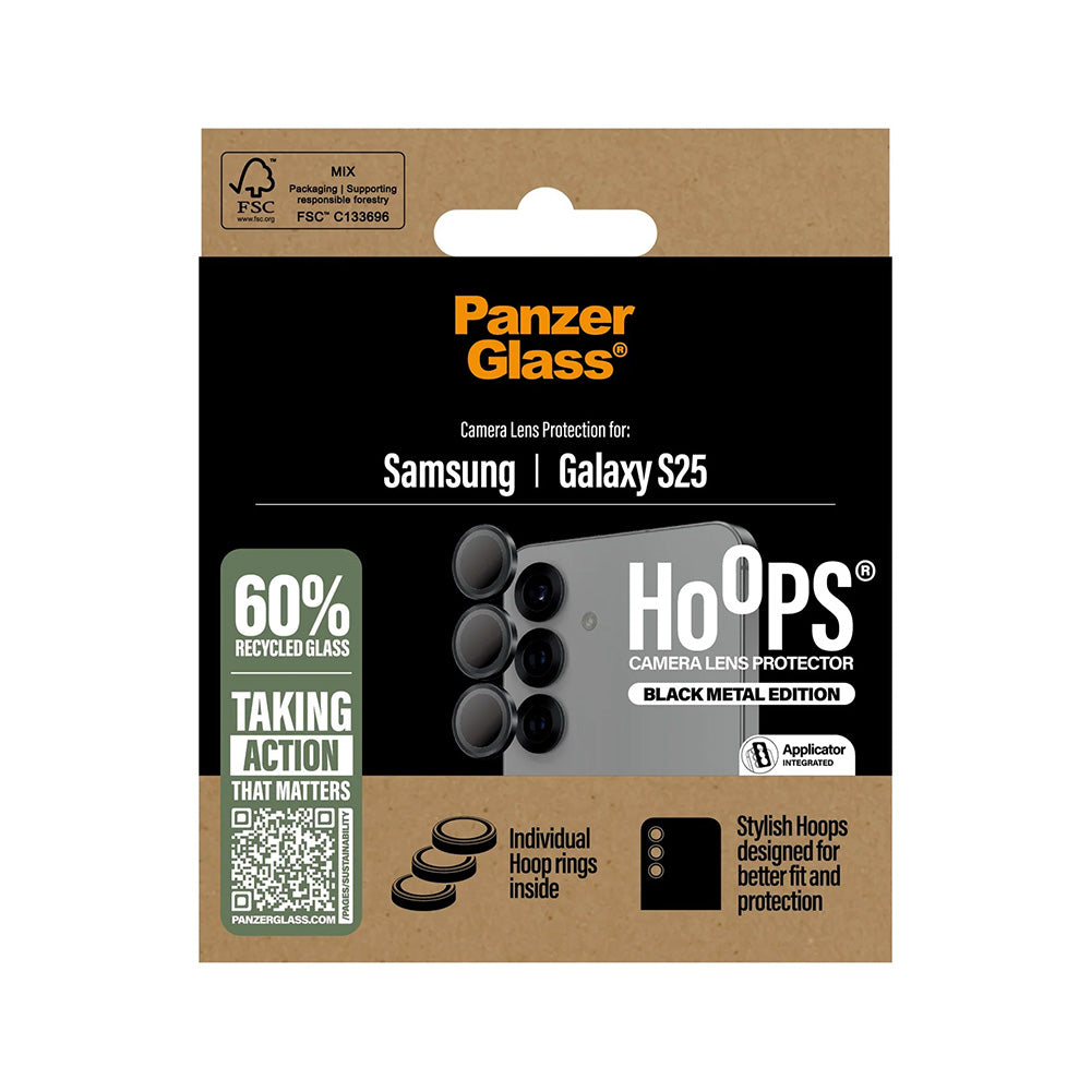 Folia ochronna na tylną kamerę PanzerGlass Hoops dla Samsung Galaxy S25 S931, Hartowane szkło, Czarne.