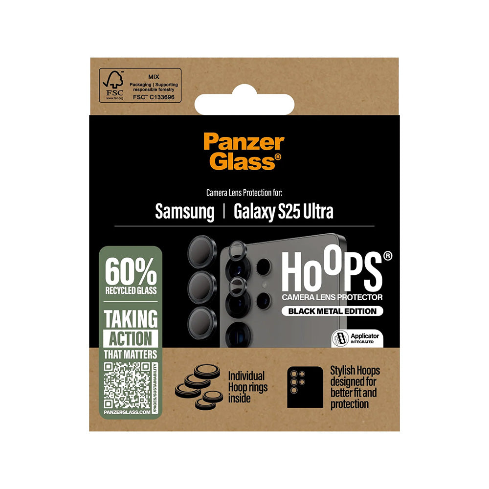 Folia ochronna na tylną kamerę PanzerGlass Hoops dla Samsung Galaxy S25 Ultra S938, Hartowane szkło, Czarne