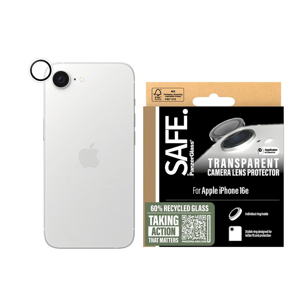 Folia ochronna na tylną kamerę PanzerGlass Safe. dla Apple iPhone 17e / 16e, Szkło Hartowane, Przezroczyste.