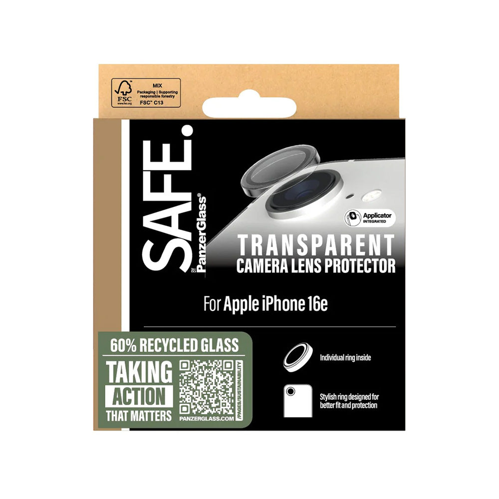 Folia ochronna na tylną kamerę PanzerGlass Safe. dla Apple iPhone 17e / 16e, Szkło Hartowane, Przezroczyste.