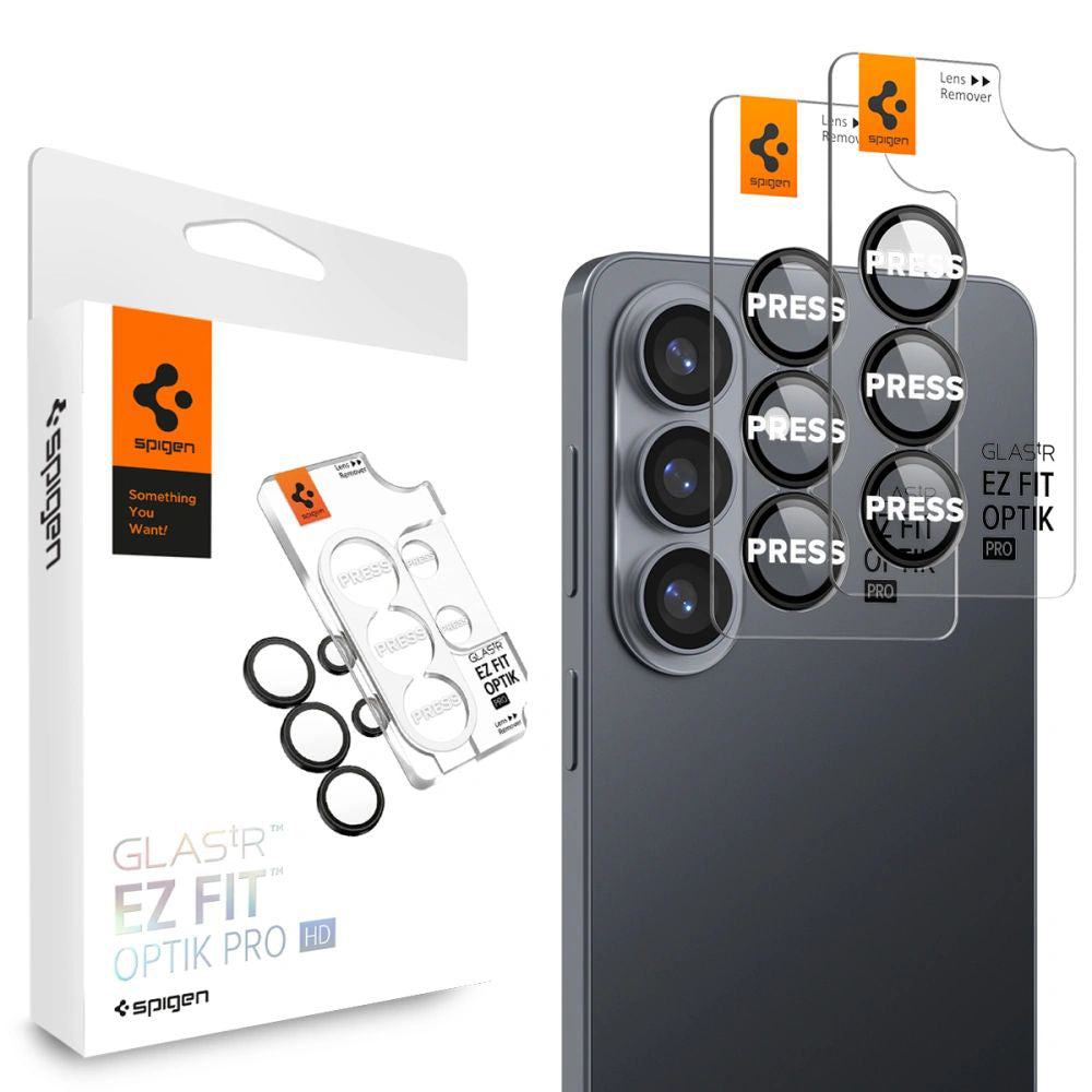 Folia ochronna na tylną kamerę Spigen GlastR EZ FIT Optik Pro HD dla Samsung Galaxy S26 Plus S947, Hartowane szkło, Zestaw 2 sztuki, Czarna