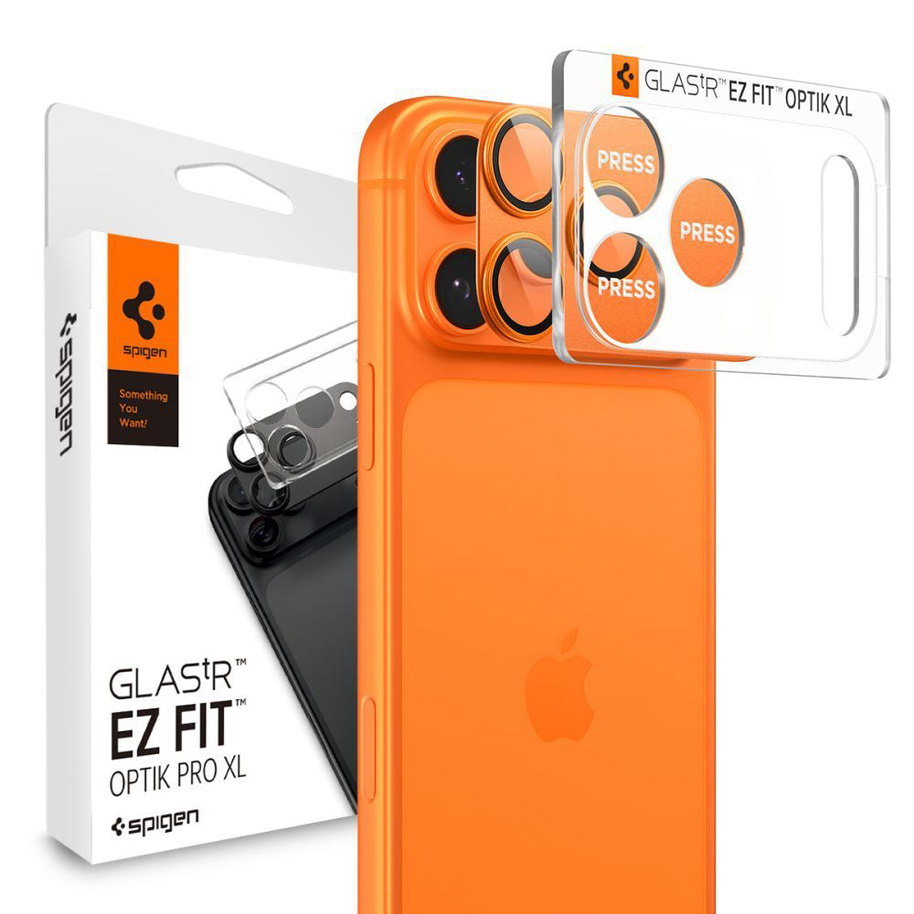 Folia ochronna na tylną kamerę Spigen GlastR EZ FIT Optik Pro XL dla Apple iPhone 17 Pro, Hartowane szkło, Pomarańczowa AGL10645