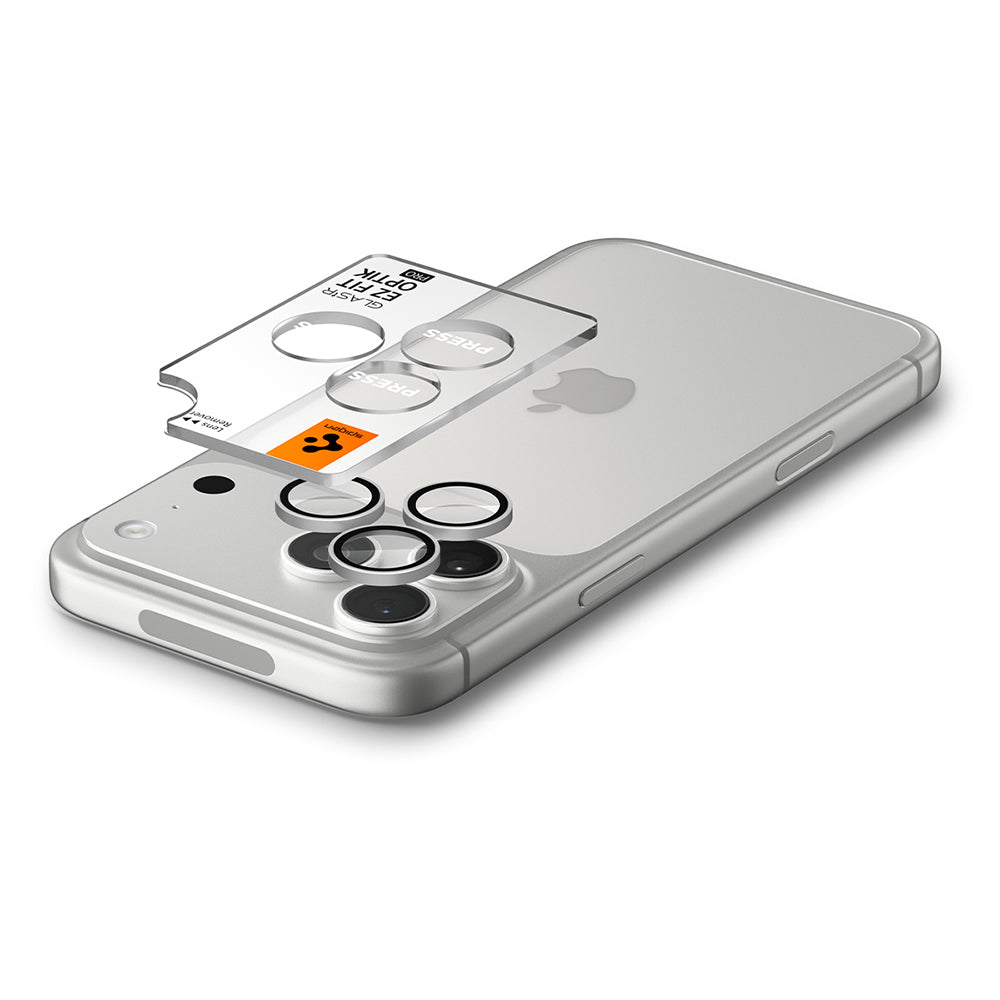 Folia ochronna na tylną kamerę Spigen GlastR EZ FIT Optik Pro do Apple iPhone 18 Pro / 18 Pro Max, szkło hartowane, zestaw 2 sztuki, srebrna