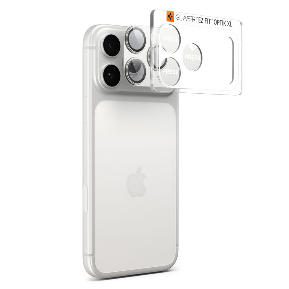 Folia ochronna na tylną kamerę Spigen GlastR EZ FIT Optik Pro XL dla Apple iPhone 17 Pro Max, Hartowane szkło, Srebrna AGL10652