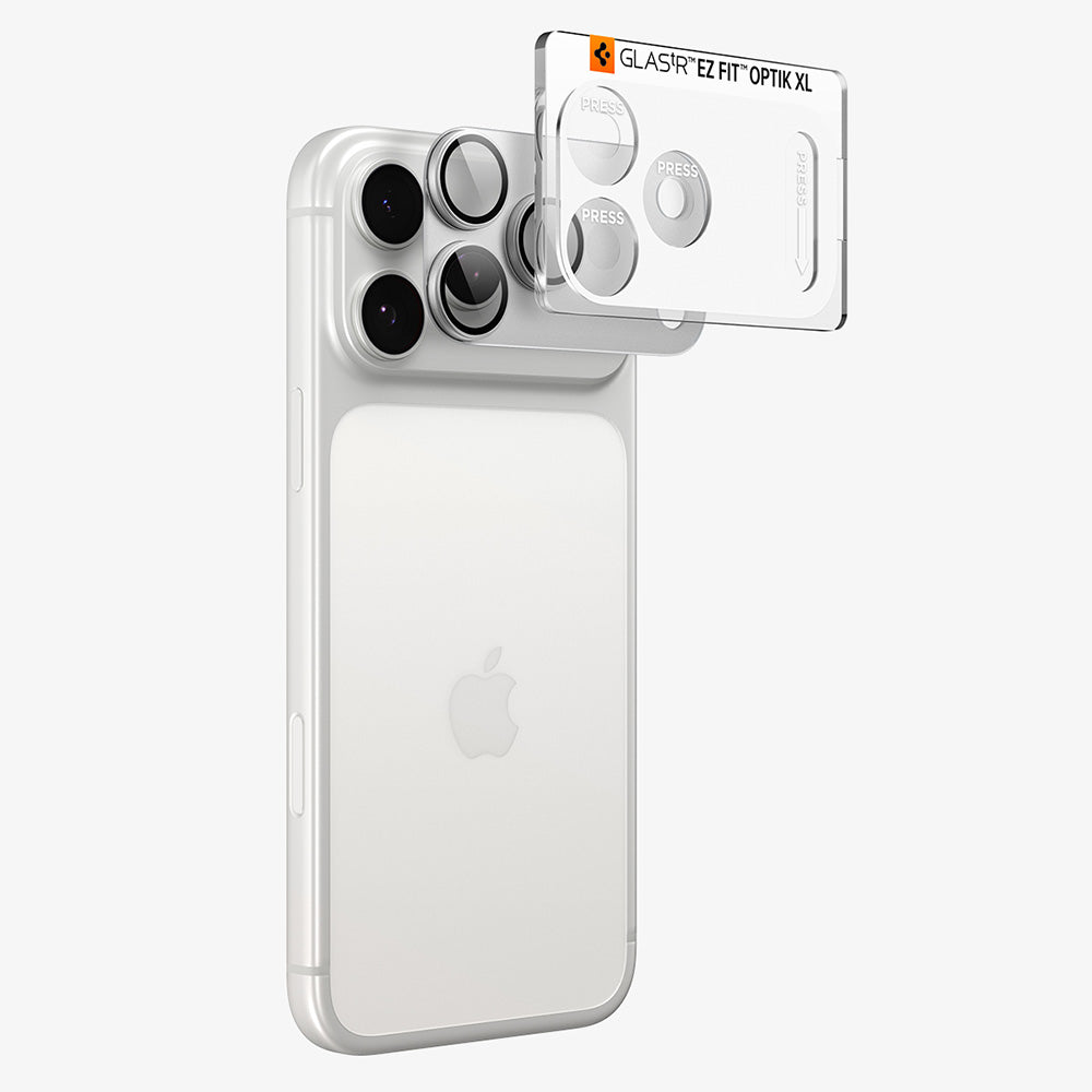 Folia ochronna na tylną kamerę Spigen GlastR EZ FIT Optik Pro XL do Apple iPhone 18 Pro, szkło hartowane, srebrna AGL12038