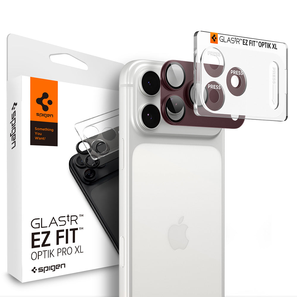 Folia ochronna na tylną kamerę Spigen GlastR EZ FIT Optik Pro XL do Apple iPhone 18 Pro, szkło hartowane, bordowa AGL12036