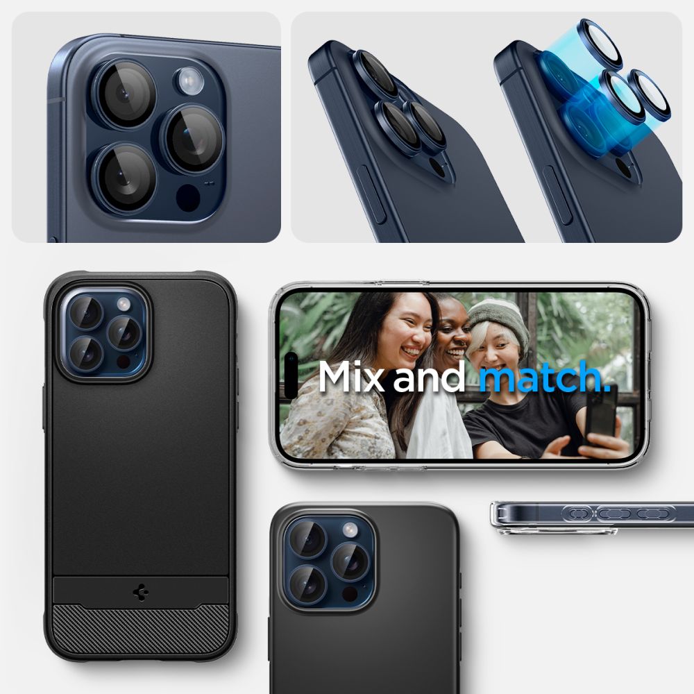Folia ochronna na tylną kamerę Spigen GlastR EZ FIT Optik Pro dla Apple iPhone 16 Pro Max / 16 Pro, Hartowane szkło, Zestaw 2 sztuki, Niebieska