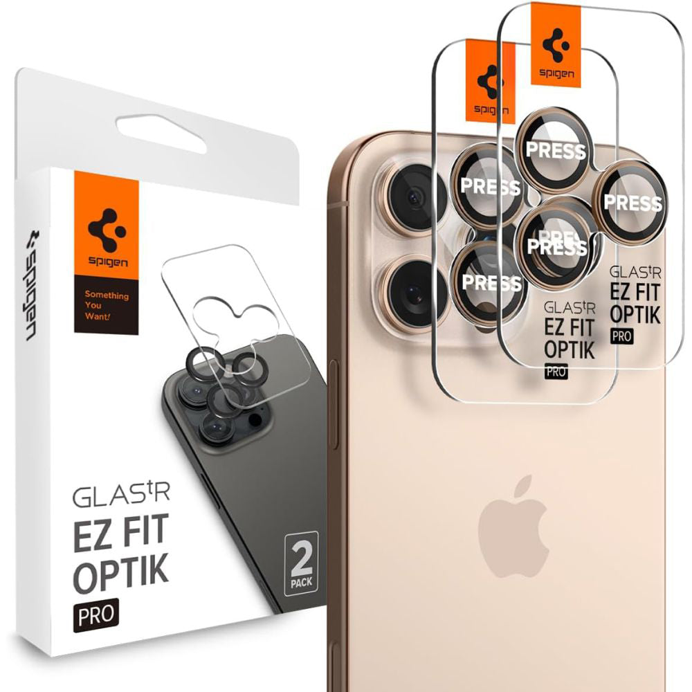 Folia ochronna na tylną kamerę Spigen GlastR EZ FIT Optik Pro dla Apple iPhone 16 Pro, Szkło Hartowane, Zestaw 2 sztuki, Brąz AGL08862