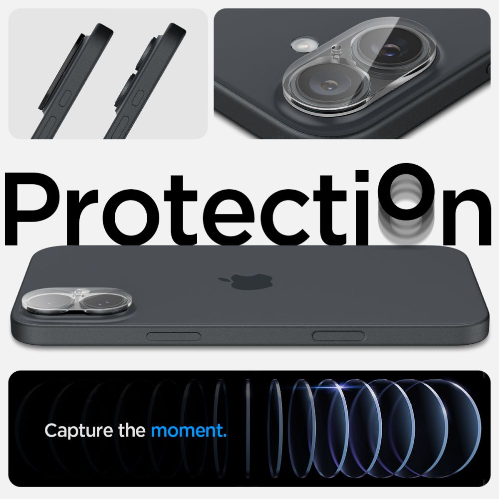 Folia ochronna na tylną kamerę Spigen GlastR Optik do Apple iPhone 16 Plus / 16, szkło hartowane, zestaw 2 sztuki, przezroczysta AGL07923