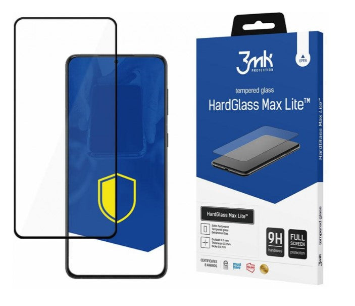 Ochraniacz ekranu 3MK HardGlass Max Lite do Samsung Galaxy S22 5G S901, szklana osłona, pełne klejenie, czarny