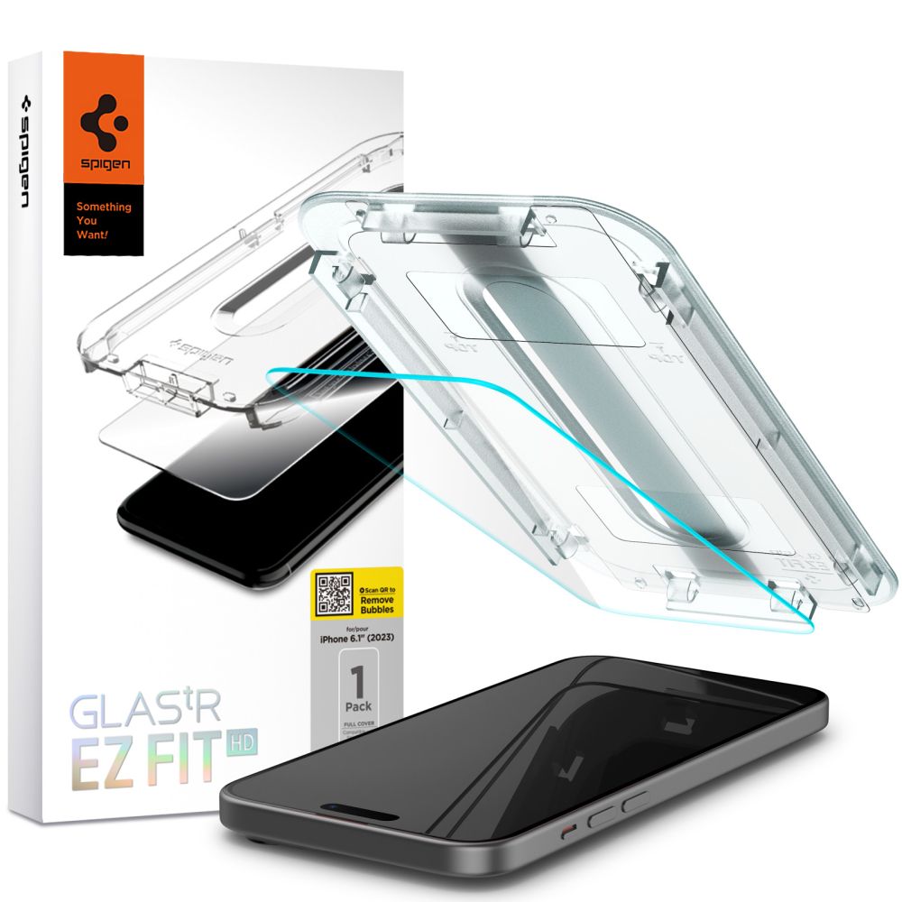 Folia ochronna do ekranu Spigen GlastR EZ FIT HD dla Apple iPhone 15, Szkło Hartowane, Pełne Klejenie, 2.5D AGL06907