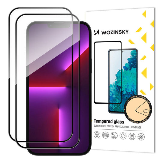 Ochraniacz ekranu WZK do Apple iPhone 15 Pro, szkło ochronne, pełne klejenie, zestaw 2 sztuk, przyjazny dla etui, czarny