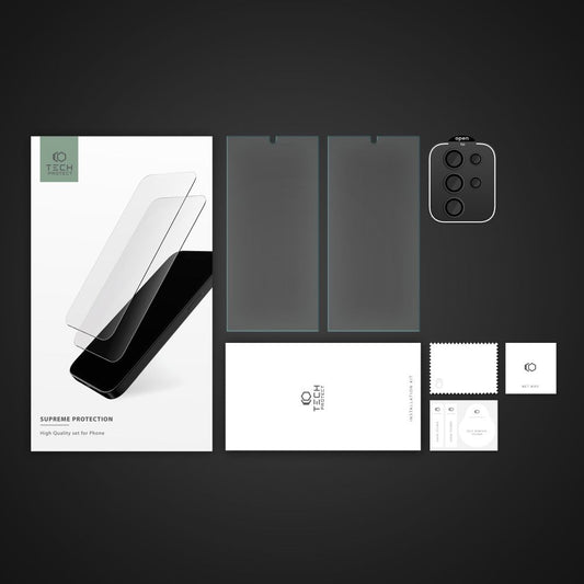 Tech-Protect Supreme Folia ochronna na ekran i aparat dla Samsung Galaxy S24 Ultra S928, szkło ochronne, pełny klej, zestaw 3 sztuk, 2.5D