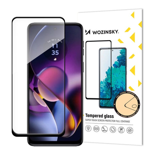 Ochraniacz ekranu WZK do Motorola Moto G54, szkło ochronne, pełny klej, czarny
