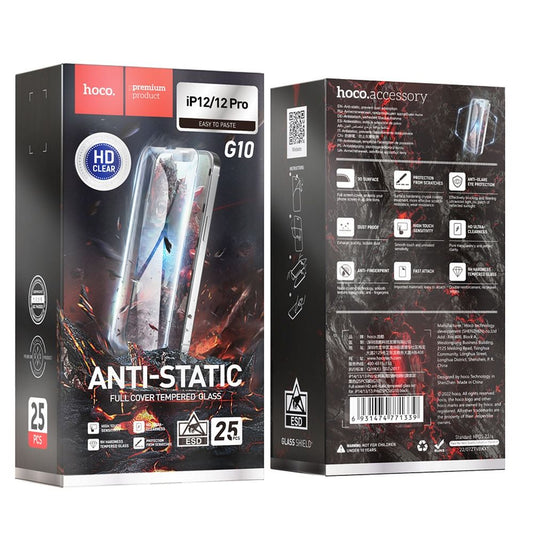 Folia ochronna HOCO na ekran dla Apple iPhone 12 Pro Max, Szkło Hartowane, Pełne Klejenie, Zestaw 25 sztuk, Czarna