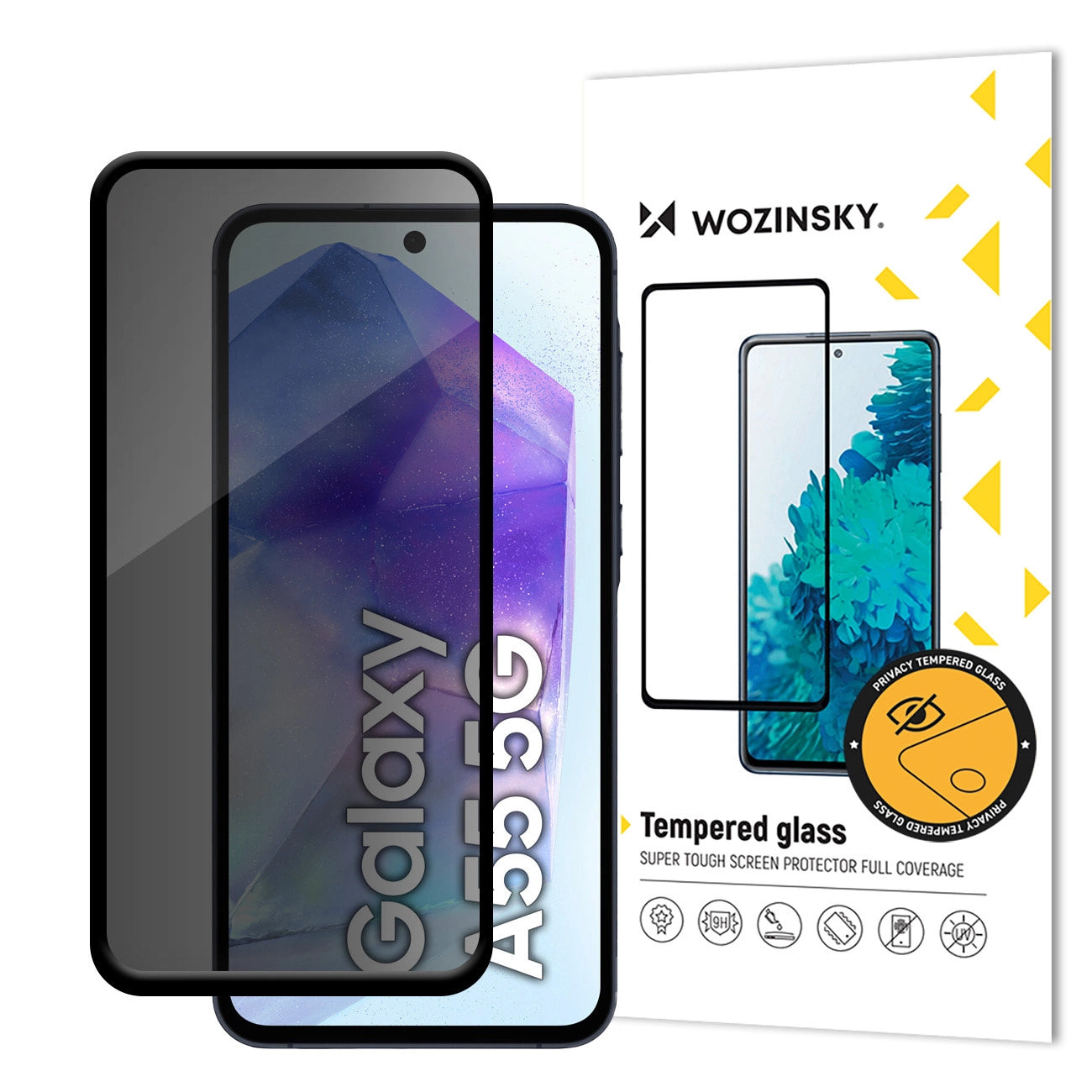 Folia ochronna na ekran Privacy WZK AntiSpy do Samsung Galaxy A55 5G A556, szkło hartowane, pełna klejność
