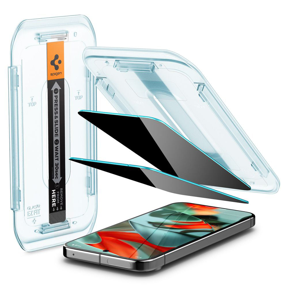 Folia ochronna na ekran Privacy Spigen GlastR EZ FIT do Google Pixel 9 Pro XL, szkło hartowane, pełny klej, zestaw 2 sztuki AGL09313