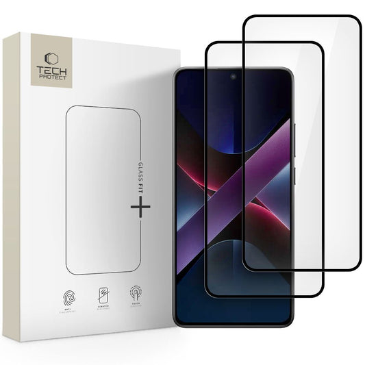 Folia ochronna do ekranu Tech-Protect FIT+ dla Xiaomi Poco X7 Pro, Hartowane szkło, Pełne klejenie, Zestaw 2 sztuki, 2.5D