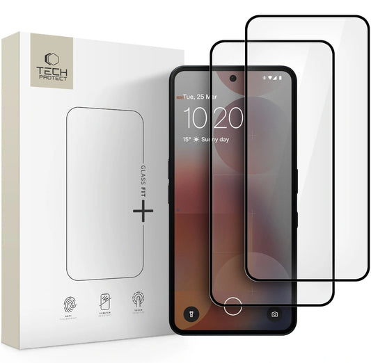 Folia ochronna na ekran Tech-Protect FIT+ dla Nothing Phone (3a) / Phone (3a) Pro, Hartowane szkło, Pełne klejenie, Zestaw 2 sztuki, 2.5D, Czarna
