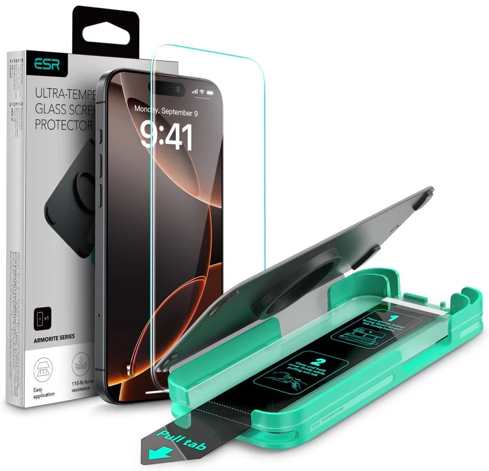 Folia ochronna ESR Armorite na ekran dla Apple iPhone 16 Pro Max, Hartowane szkło, Pełne klejenie, Czarna