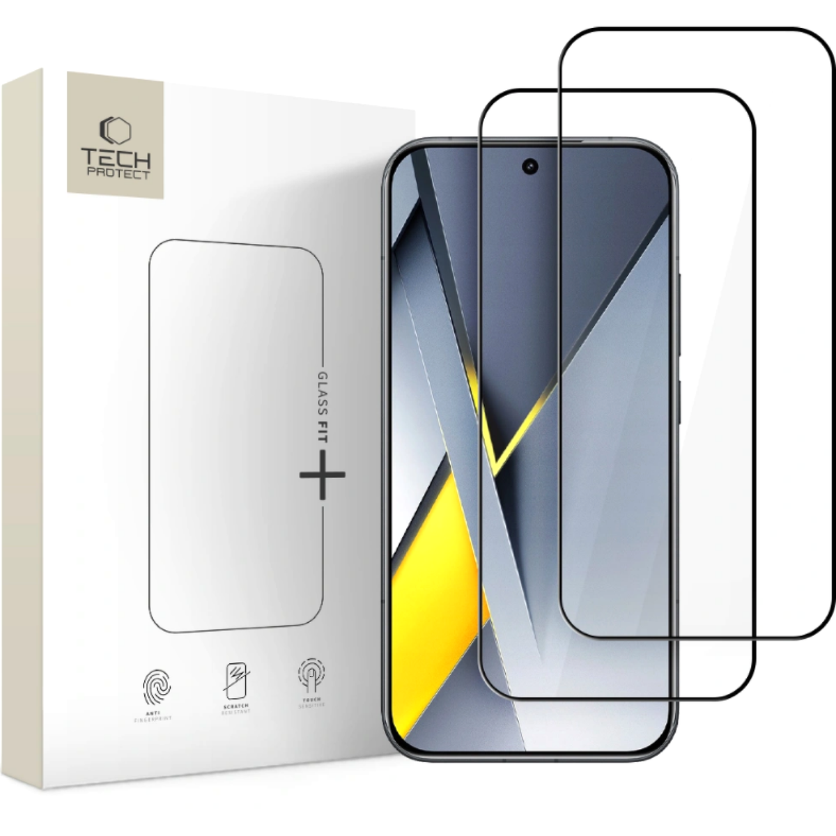 Folia ochronna na ekran Tech-Protect FIT+ do Xiaomi Poco F8 Ultra, szkło hartowane, pełna klej, zestaw 2 sztuki, 2.5D, czarna