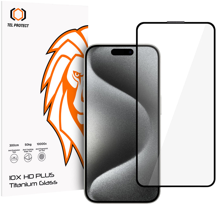 Szkło ochronne na ekran Tel Protect 10X HD Plus Titanium do Apple iPhone 17 / 16 Pro, szkło hartowane, pełny klej, czarne