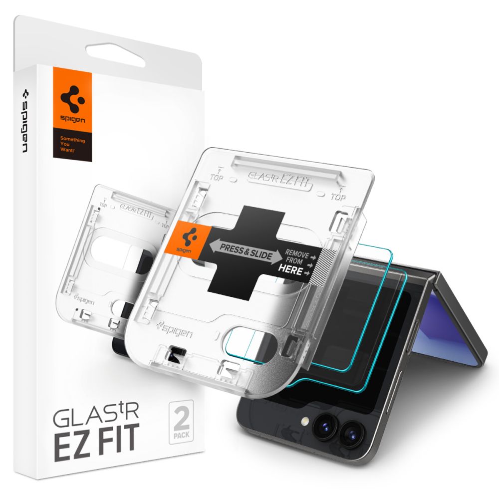 Folia ochronna na zewnętrzny ekran Spigen GlastR EZ FIT dla Samsung Galaxy Z Flip6 F741, Szkło hartowane, Pełne klejenie, Zestaw 2 sztuki AGL07972