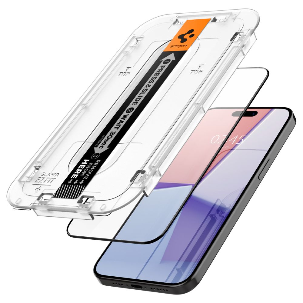 Ochraniacz ekranu Spigen EZ FIT do Apple iPhone 15 Pro Max, szkło ochronne, pełne klejenie, 2.5D, przyjazny dla etui, czarny AGL06879 AGL06879