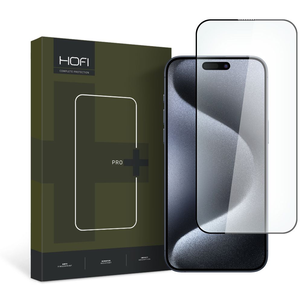 Folia ochronna na ekran HOFI PRO+ dla Apple iPhone 15 Pro Max, Szkło Hartowane, Pełne Klejenie, 2.5D, Czarna