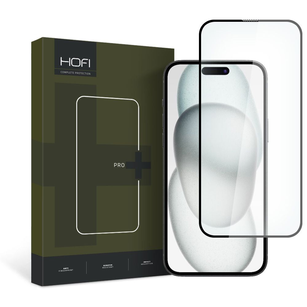 Folia ochronna na ekran HOFI PRO+ do Apple iPhone 15, szkło hartowane, pełna klej, 2.5D, czarna