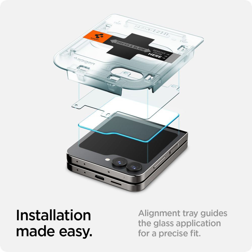 Folia ochronna na zewnętrzny ekran Spigen GlastR EZ FIT dla Samsung Galaxy Z Flip6 F741, Szkło hartowane, Pełne klejenie, Zestaw 2 sztuki AGL07972
