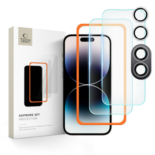 Tech-Protect Supreme Folia ochronna na ekran i aparat dla Apple iPhone 16 Plus, szkło ochronne, pełny klej