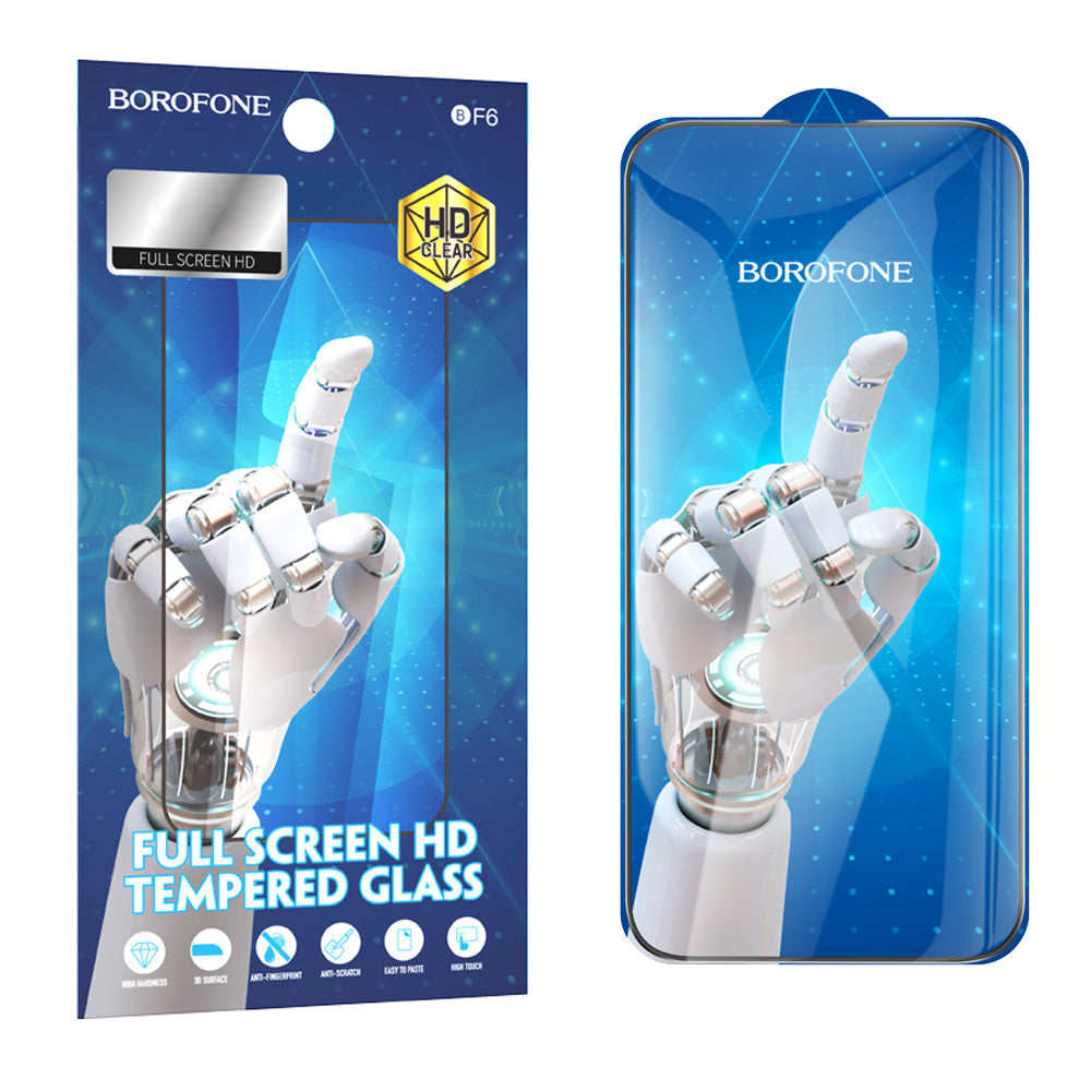 Folia ochronna na ekran Borofone BF6 Diamond Armor do Apple iPhone 17 / 16 Pro, szkło hartowane, pełna klej, zestaw 10 sztuk, czarna