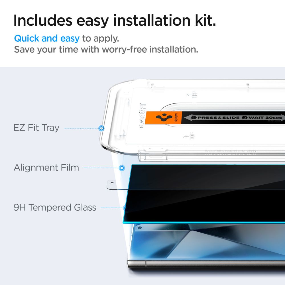 Spigen EZ FIT Privacy Screen Protector dla Samsung Galaxy S24 Ultra S928, szkło ochronne, pełny klej, zestaw 2 sztuk