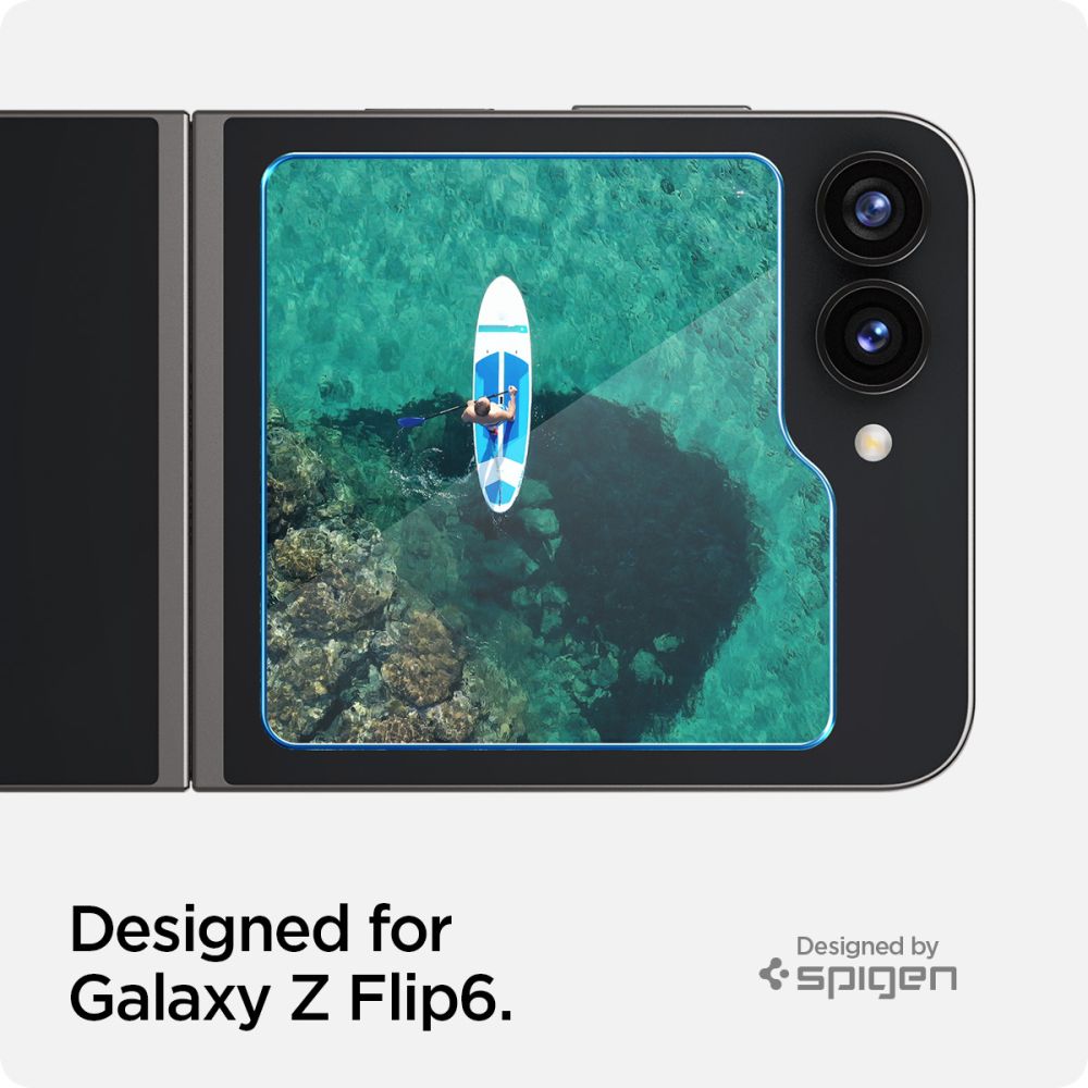 Folia ochronna na zewnętrzny ekran Spigen GlastR EZ FIT dla Samsung Galaxy Z Flip6 F741, Szkło hartowane, Pełne klejenie, Zestaw 2 sztuki AGL07972