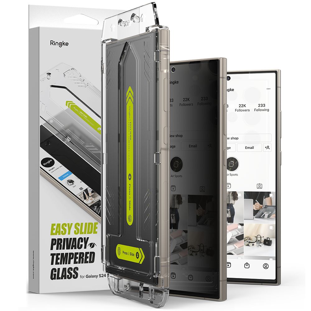 Folia ochronna na ekran Privacy Ringke Easy Slide do Samsung Galaxy S24 Ultra S928, szkło hartowane, pełna warstwa kleju, zestaw 2 sztuki
