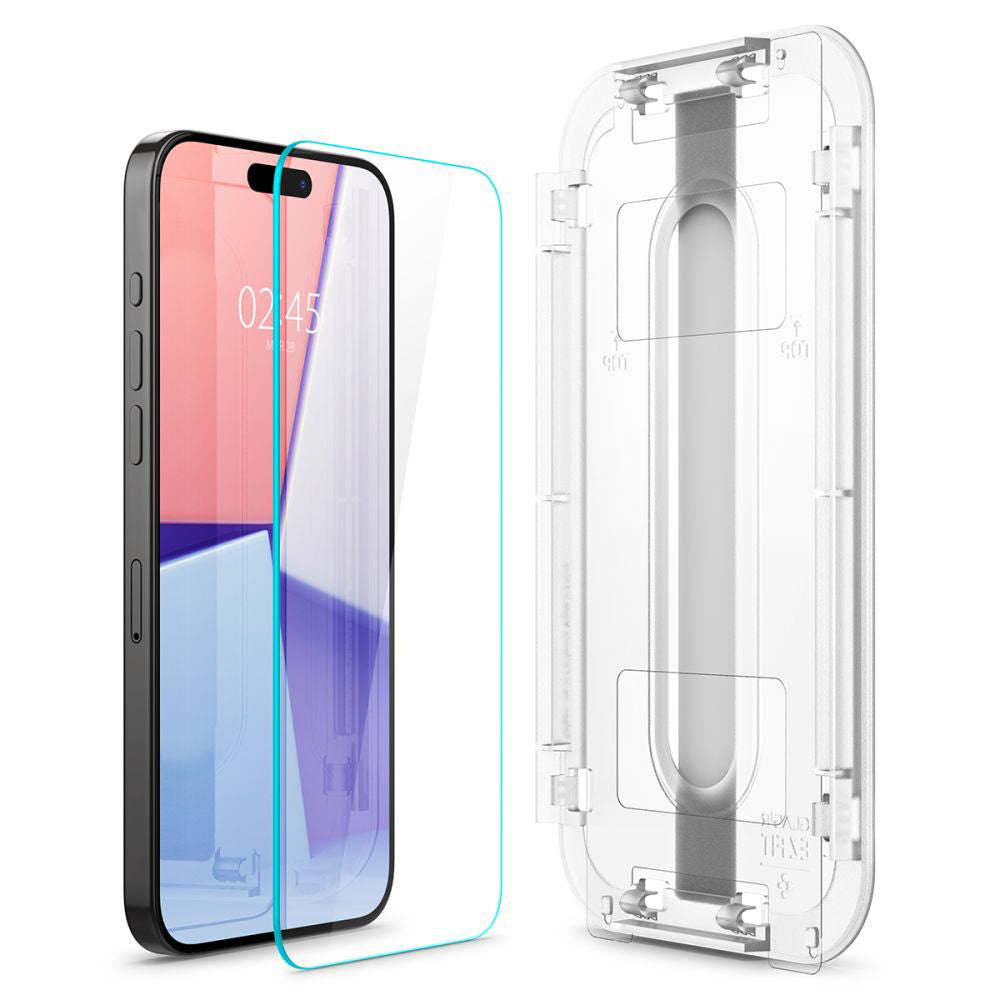 Folia ochronna na ekran Spigen GlastR EZ FIT dla Apple iPhone 15 Pro Max, Szkło Hartowane, Pełne Klejenie, Zestaw 2 sztuki AGL06872