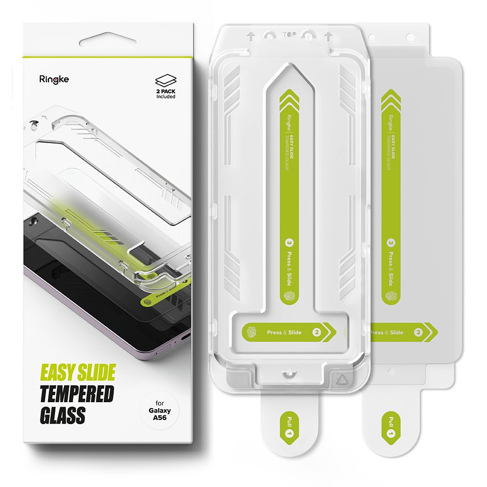 Folia ochronna Ringke Easy Slide na ekran dla Samsung Galaxy A56 A566, Hartowane szkło, Pełne klejenie, Zestaw 2 sztuki