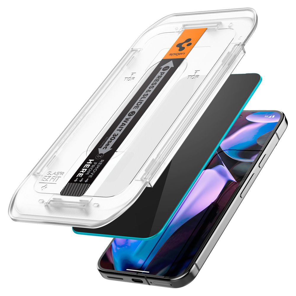 Folia ochronna na ekran Privacy Spigen GlastR EZ FIT do Google Pixel 9 / 9 Pro, szkło hartowane, pełny klej, zestaw 2 sztuki